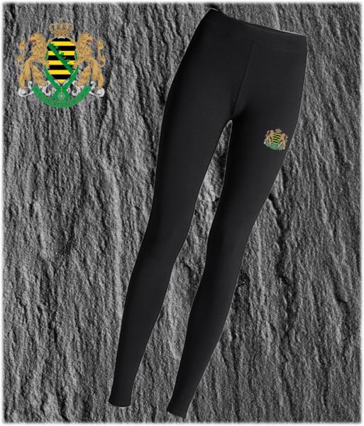 Lange Damen-Leggings mit königlich Sächischen Wappen, lieferbar in S - XXL, Farben Grau oder Schwarz